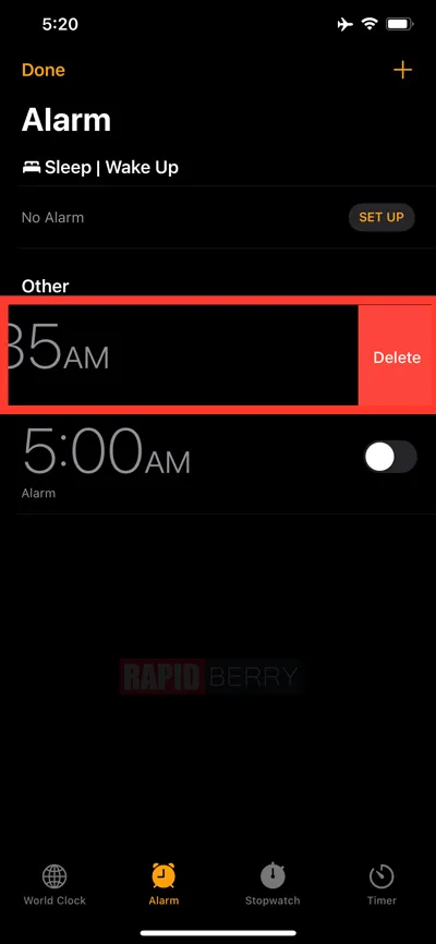 Delete-alarm-option